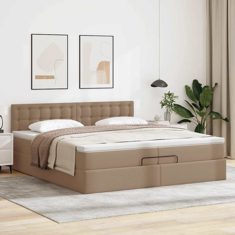 vidaXL Ottomán ágykeret matraccal Cappucino 200x200cm műbőrrel