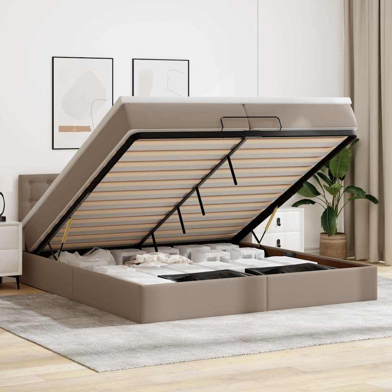 vidaXL Ottomán ágykeret matraccal Cappucino 200x200cm műbőrrel