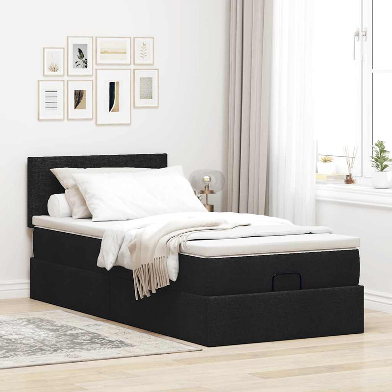 vidaXL Ottomán ágykeret matraccal fekete 80x200cm szövet