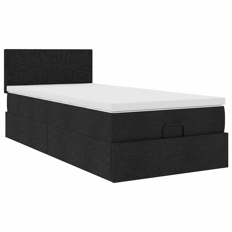 vidaXL Ottomán ágykeret matraccal fekete 80x200cm szövet