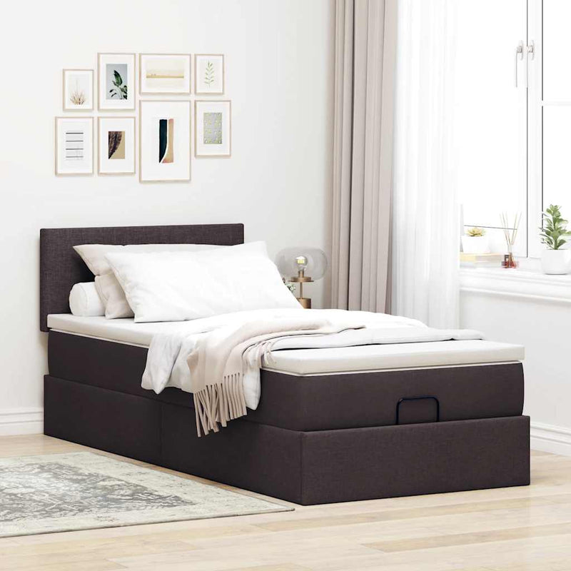 vidaXL Ottomán ágykeret matraccal sötétbarna 80x200cm szövet