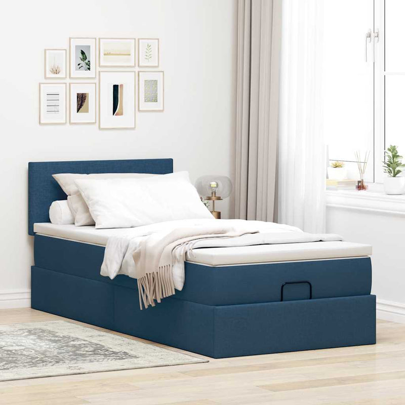 vidaXL Ottomán ágykeret matraccal kék 80x200cm szövet