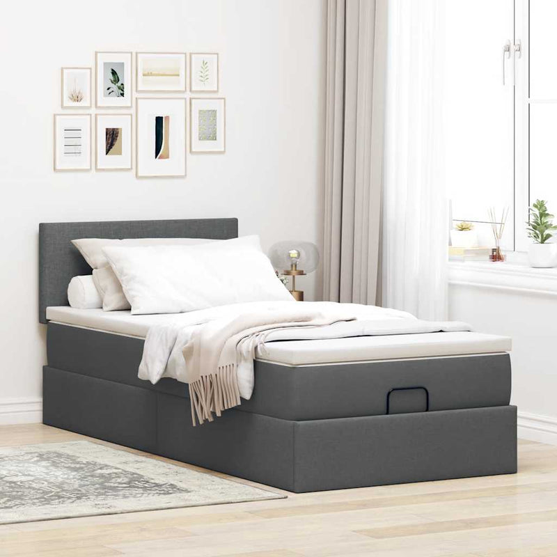 vidaXL Ottomán ágykeret matraccal sötét szürke 90x190cm szövet