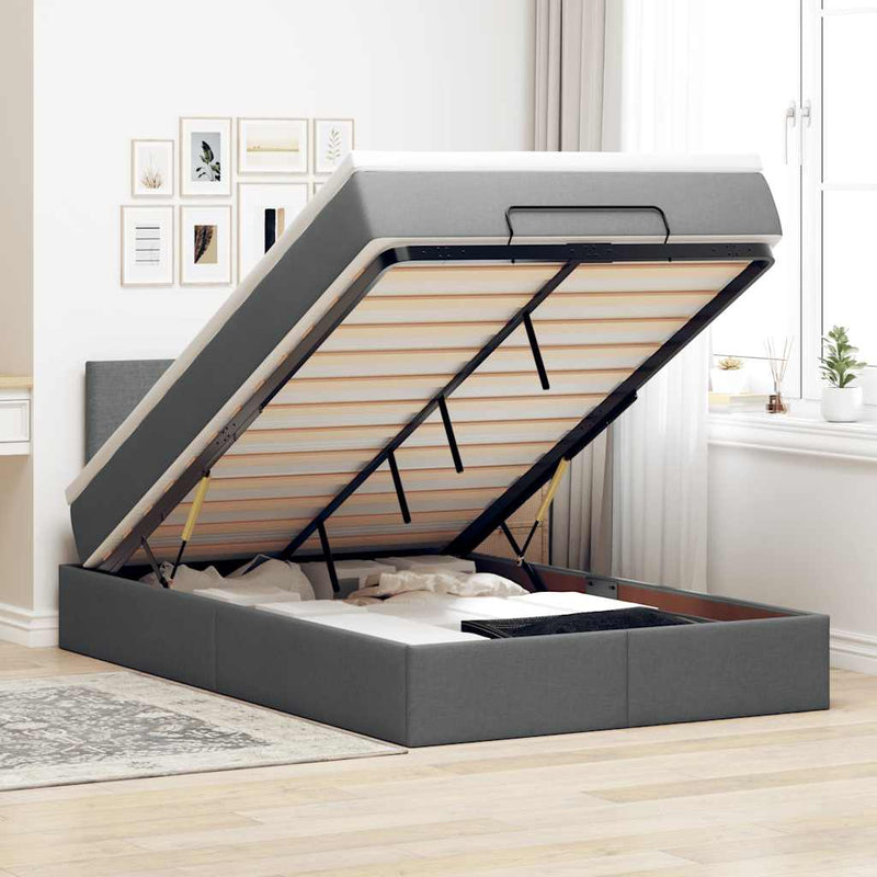 vidaXL Ottomán ágy matraccal sötétszürke 120x190 cm szövet