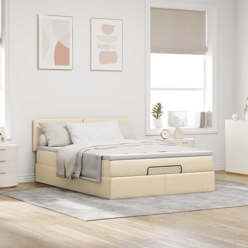 vidaXL Ottomán ágy matraccal krém 140x200 cm szövet