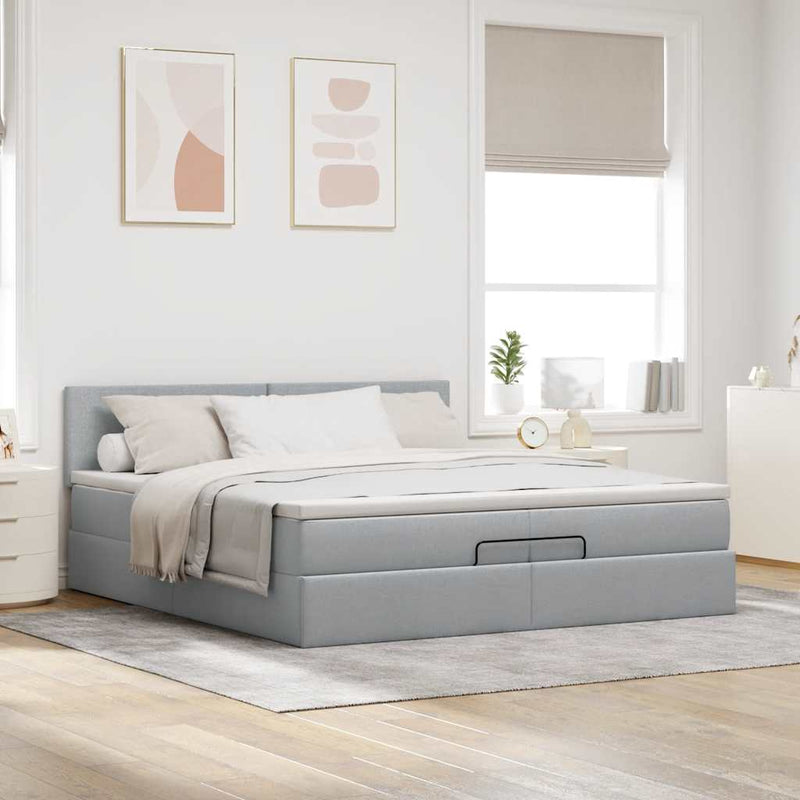 vidaXL Ottomán ágykeret matraccal világosszürke 200x200 cm szövet