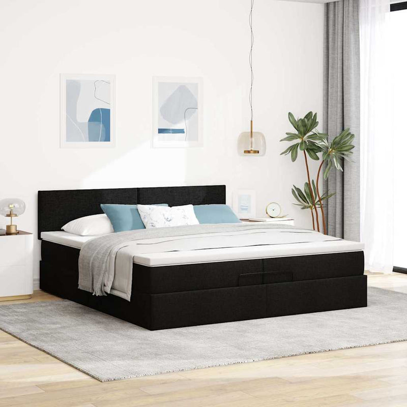 vidaXL Ottomán ágykeret matraccal fekete 200x200 cm anyaggal