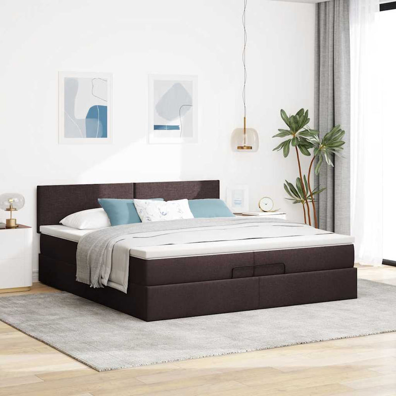 vidaXL Ottomán ágykeret matraccal sötétbarna 200x200 cm szövet