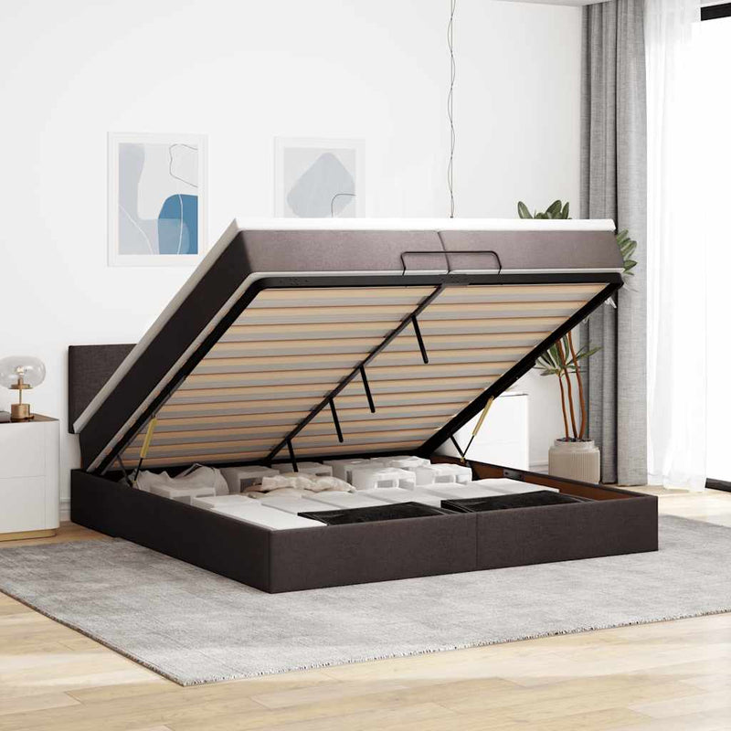 vidaXL Ottomán ágykeret matraccal sötétbarna 200x200 cm szövet