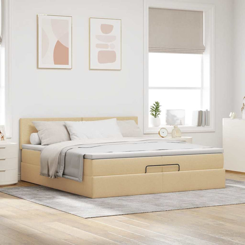 vidaXL Ottomán ágykeret matraccal krém 200x200 cm anyaggal