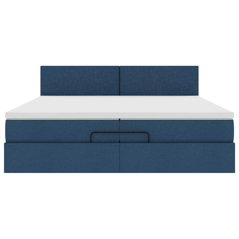 vidaXL Ottomán ágykeret matraccal Kék 200x200 cm szövet