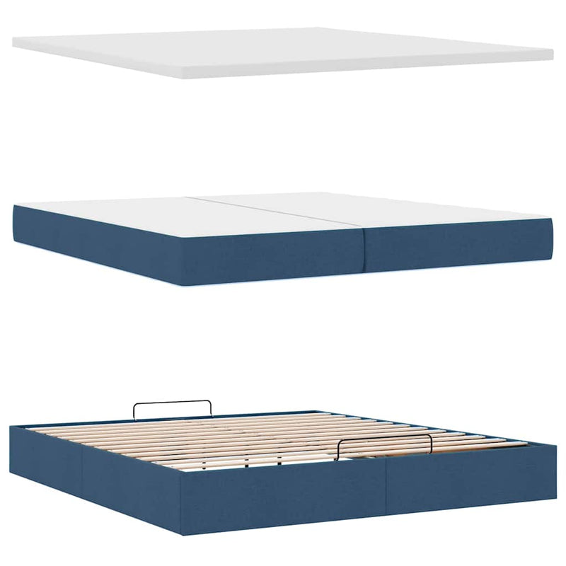 vidaXL Ottomán ágykeret matraccal Kék 200x200 cm szövet