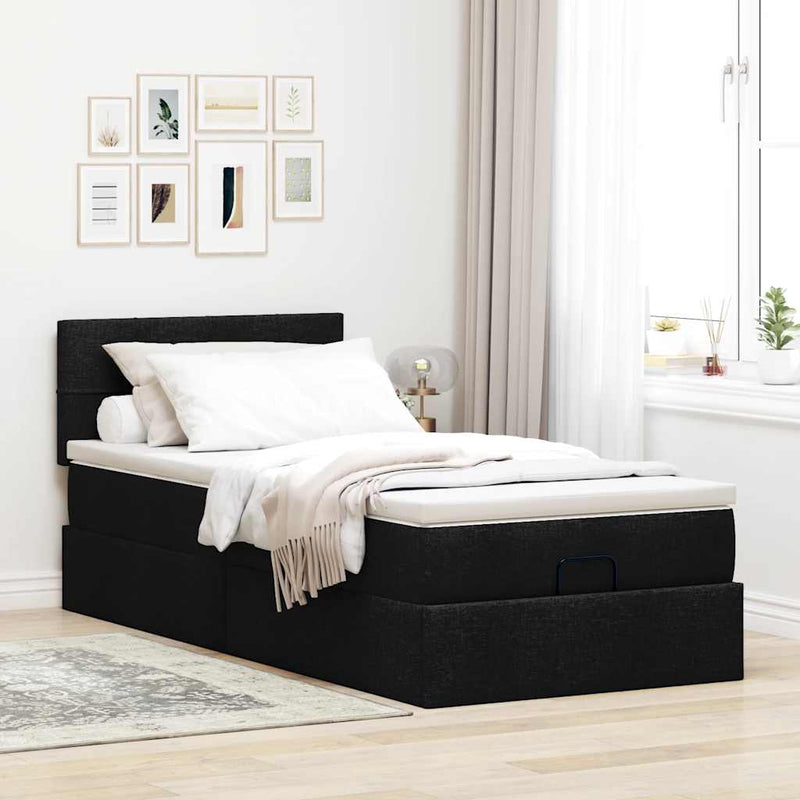 vidaXL Ottomán ágykeret matraccal fekete 80x200cm szövet