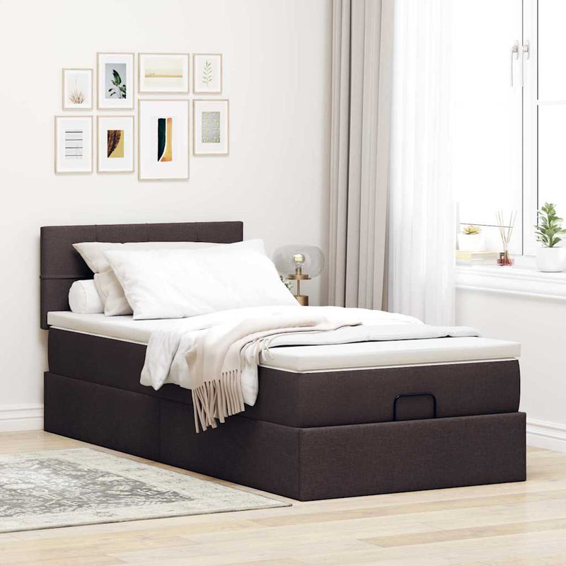 vidaXL Ottomán ágykeret matraccal sötétbarna 80x200cm szövet