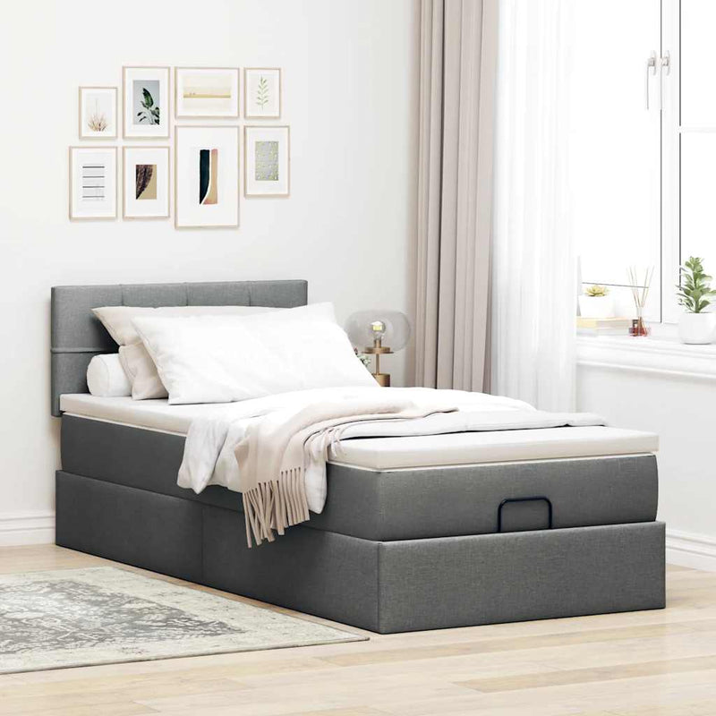 vidaXL Ottomán ágykeret matraccal sötét szürke 90x190cm szövet