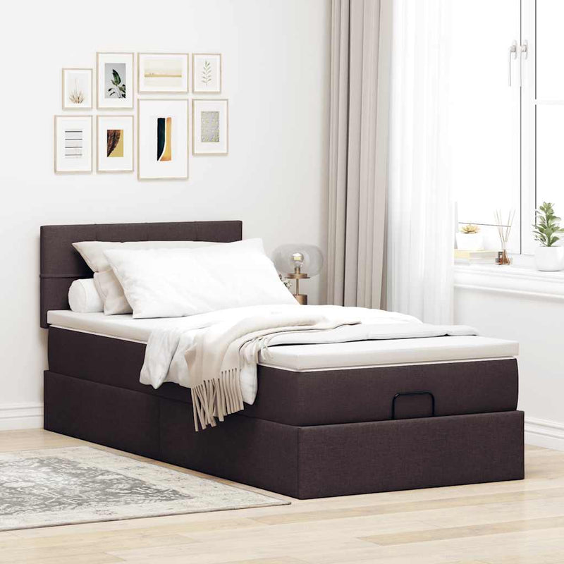 vidaXL Ottomán ágykeret matraccal sötétbarna 90x190cm szövet