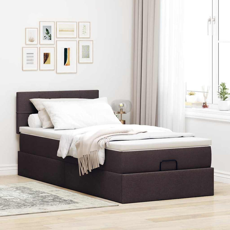 vidaXL Ottomán ágy matraccal sötétbarna 90x200 cm szövet