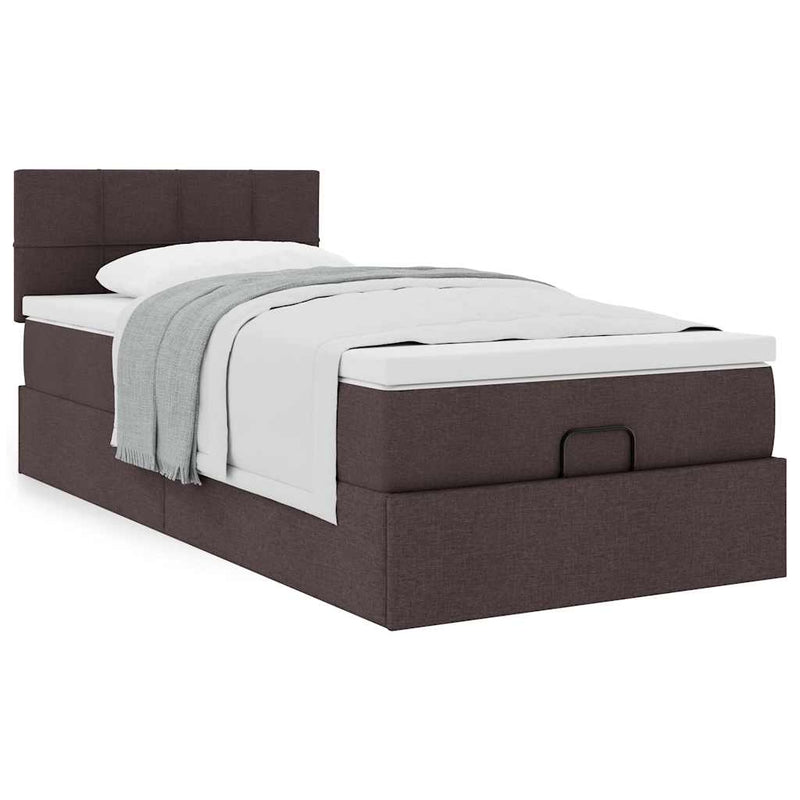 vidaXL Ottomán ágy matraccal sötétbarna 90x200 cm szövet