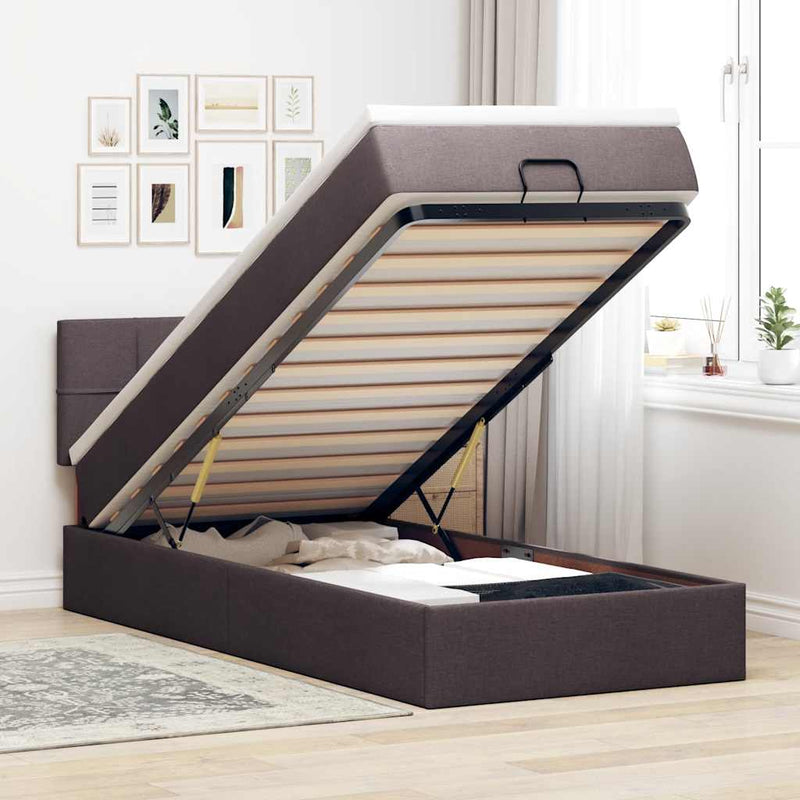 vidaXL Ottomán ágy matraccal sötétbarna 90x200 cm szövet