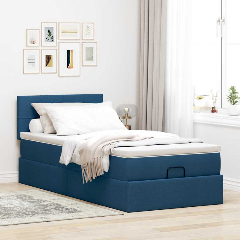 vidaXL Ottomán ágy matraccal kék 90x200 cm szövet