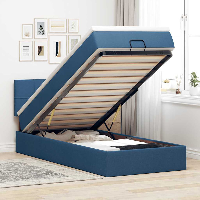 vidaXL Ottomán ágy matraccal kék 90x200 cm szövet