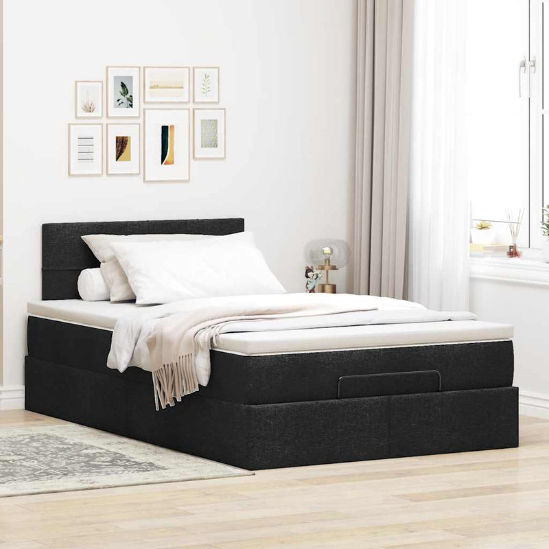 vidaXL Ottomán ágy matraccal fekete 120x190 cm szövet