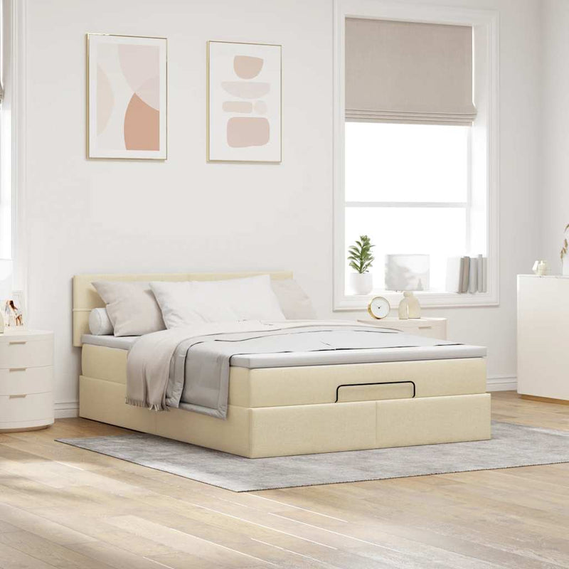 vidaXL Ottomán ágy matraccal krém 140x190 cm szövet
