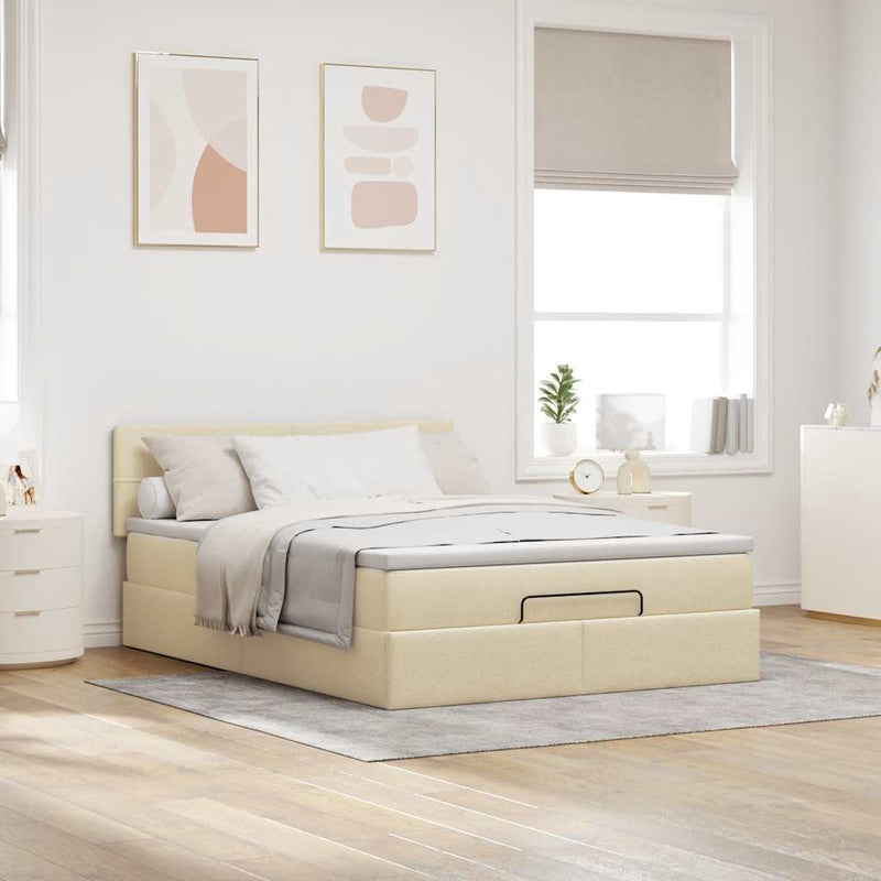 vidaXL Ottomán ágy matraccal krém 140x200 cm szövet