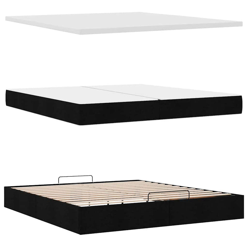 vidaXL Ottomán ágykeret matraccal fekete 200x200 cm anyaggal