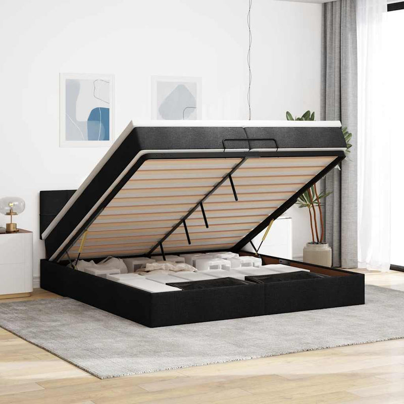 vidaXL Ottomán ágykeret matraccal fekete 200x200 cm anyaggal