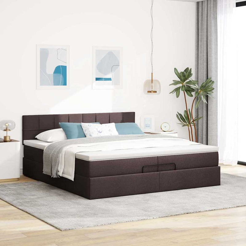 vidaXL Ottomán ágykeret matraccal sötétbarna 200x200 cm szövet
