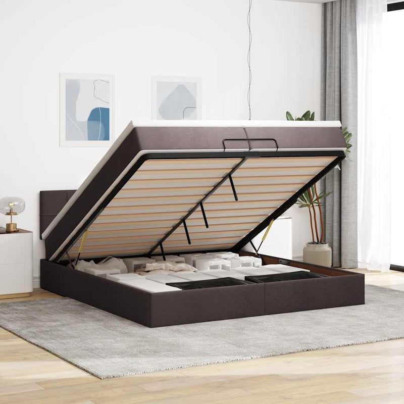 vidaXL Ottomán ágykeret matraccal sötétbarna 200x200 cm szövet