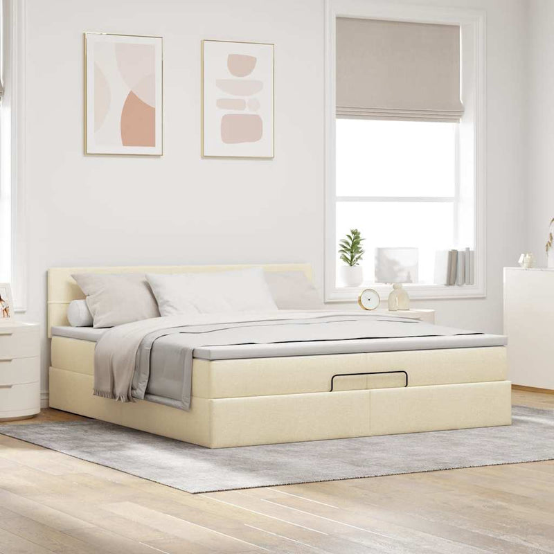 vidaXL Ottomán ágykeret matraccal krém 200x200 cm anyaggal