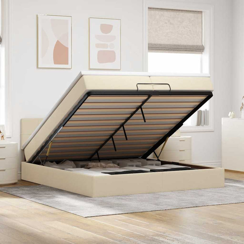 vidaXL Ottomán ágykeret matraccal krém 200x200 cm anyaggal