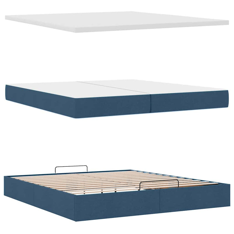 vidaXL Ottomán ágykeret matraccal kék 200x200 cm szövet