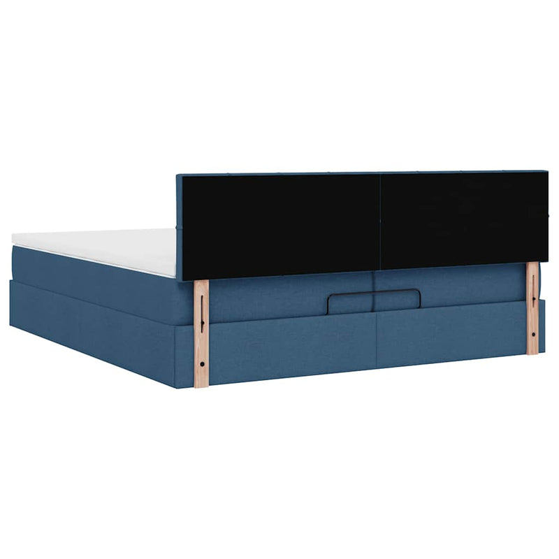 vidaXL Ottomán ágykeret matraccal kék 200x200 cm szövet