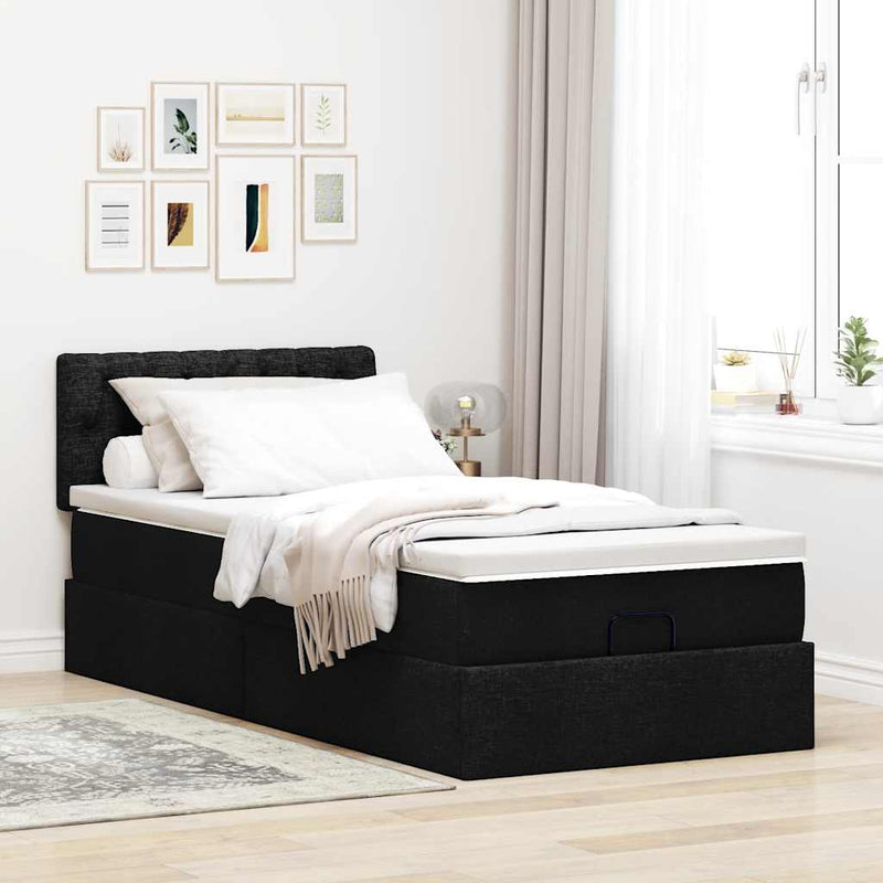 vidaXL Ottomán ágykeret matraccal fekete 80x200cm szövet