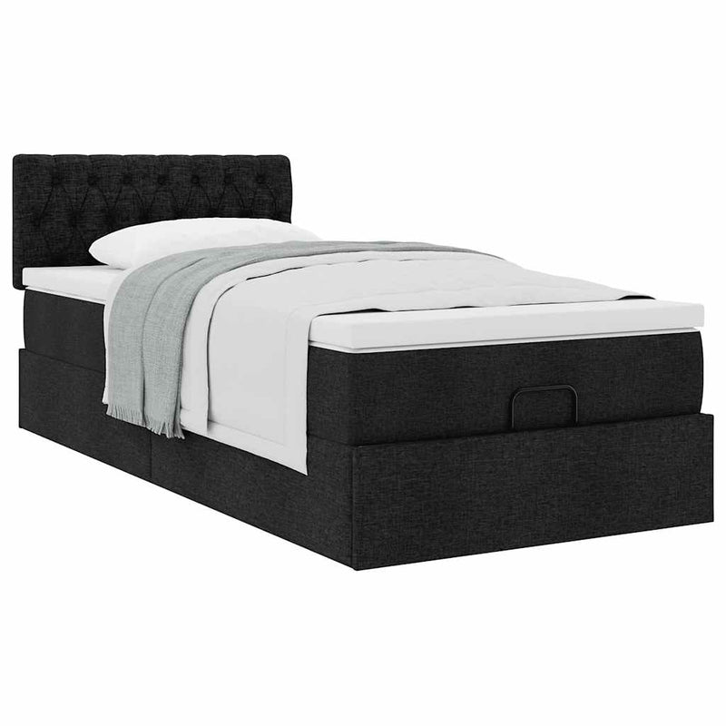 vidaXL Ottomán ágykeret matraccal fekete 80x200cm szövet