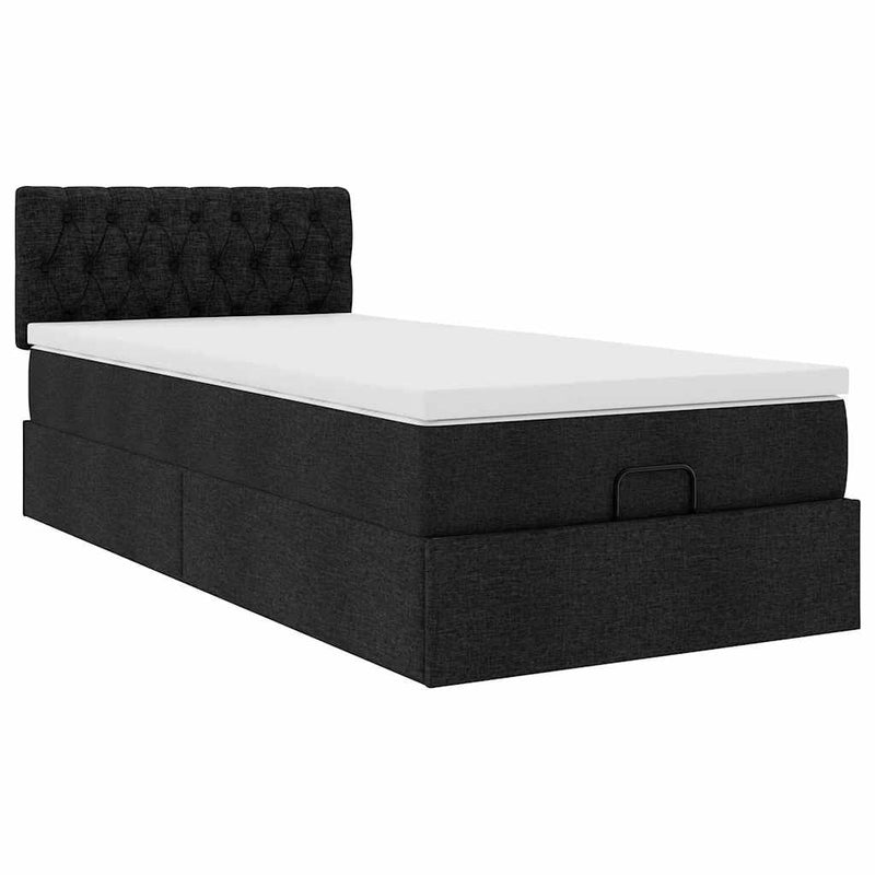 vidaXL Ottomán ágykeret matraccal fekete 80x200cm szövet