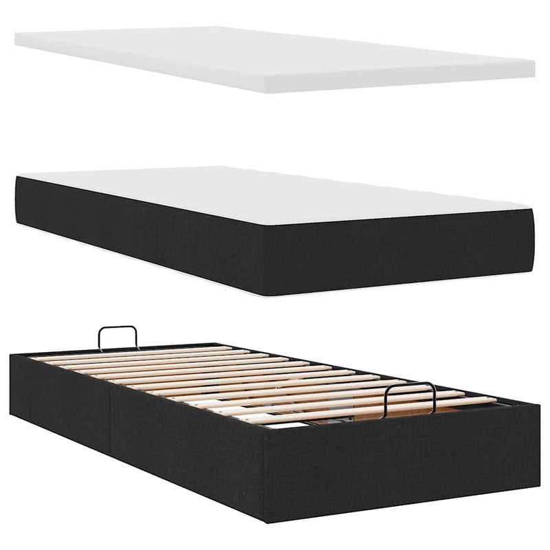 vidaXL Ottomán ágykeret matraccal fekete 80x200cm szövet