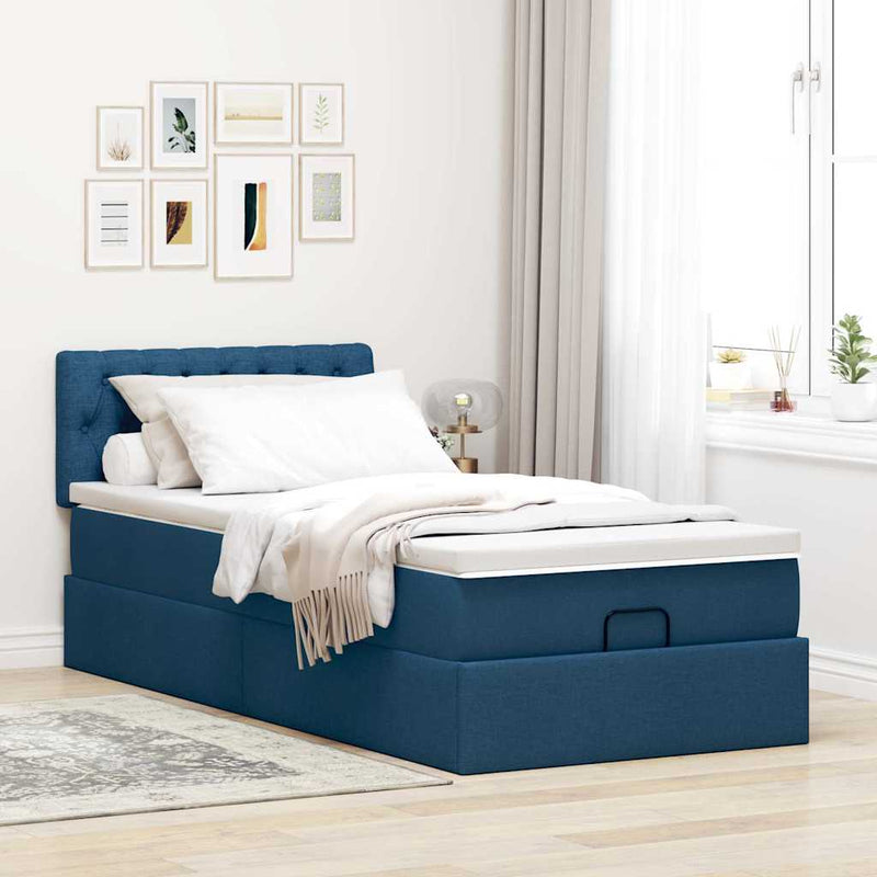 vidaXL Ottomán ágykeret matraccal kék 80x200cm szövet