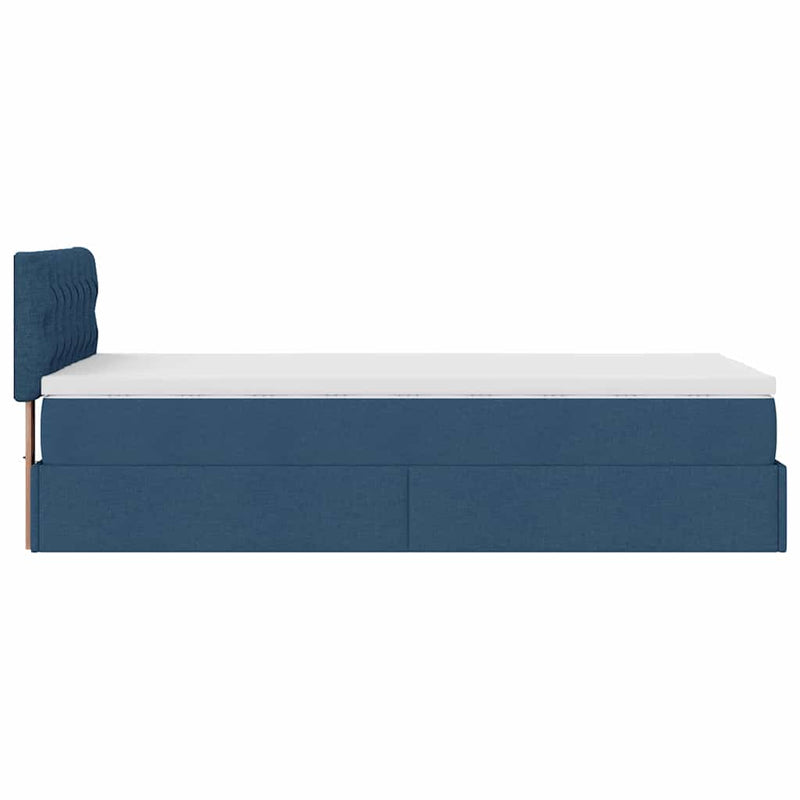 vidaXL Ottomán ágykeret matraccal kék 80x200cm szövet