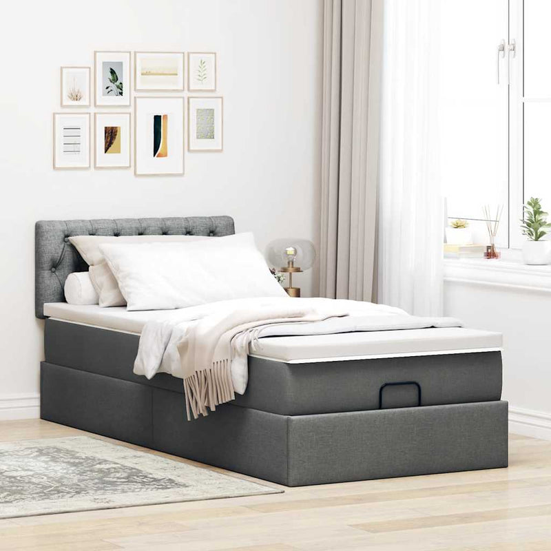 vidaXL Ottomán ágykeret matraccal sötét szürke 90x190cm szövet