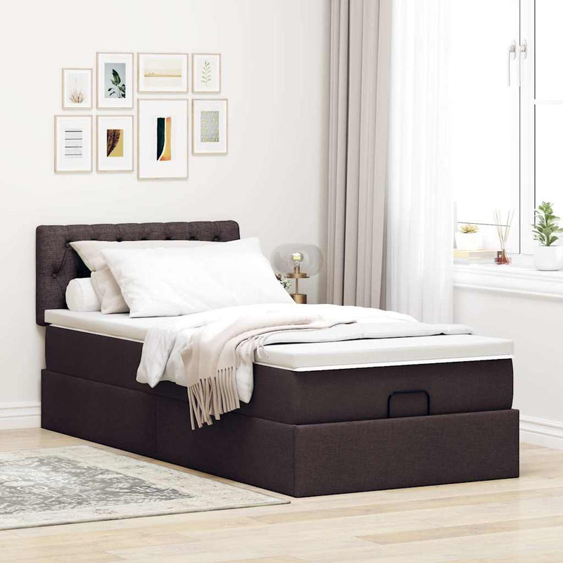 vidaXL Ottomán ágykeret matraccal sötétbarna 90x190cm szövet