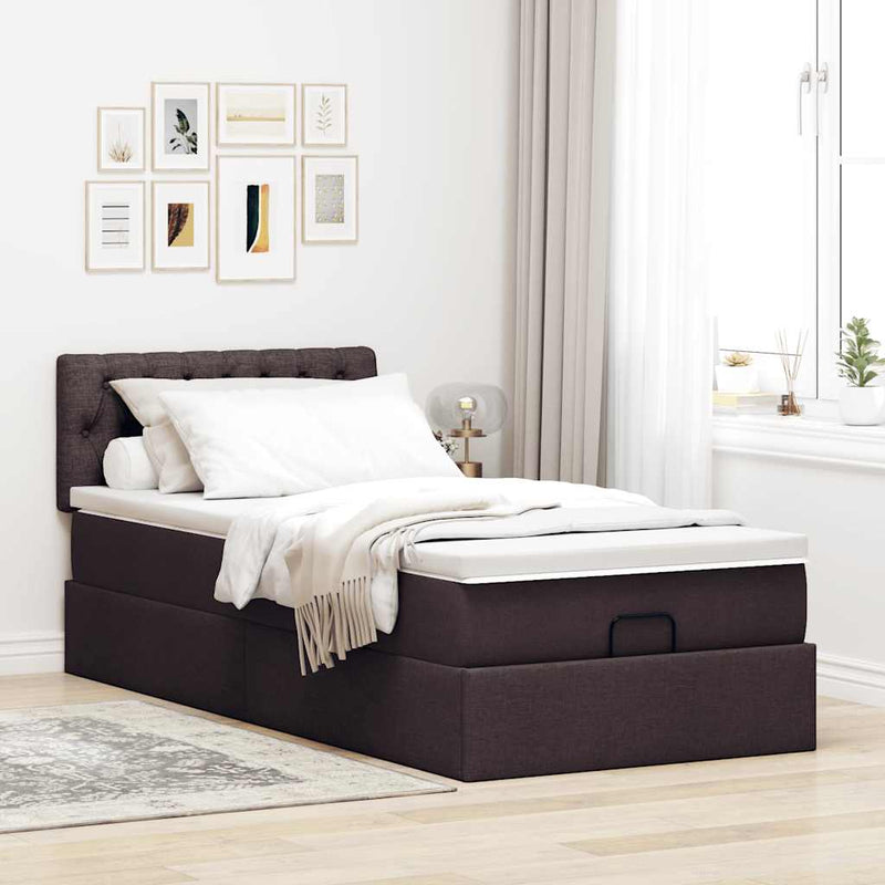 vidaXL Ottomán ágy matraccal sötétbarna 90x200 cm szövet