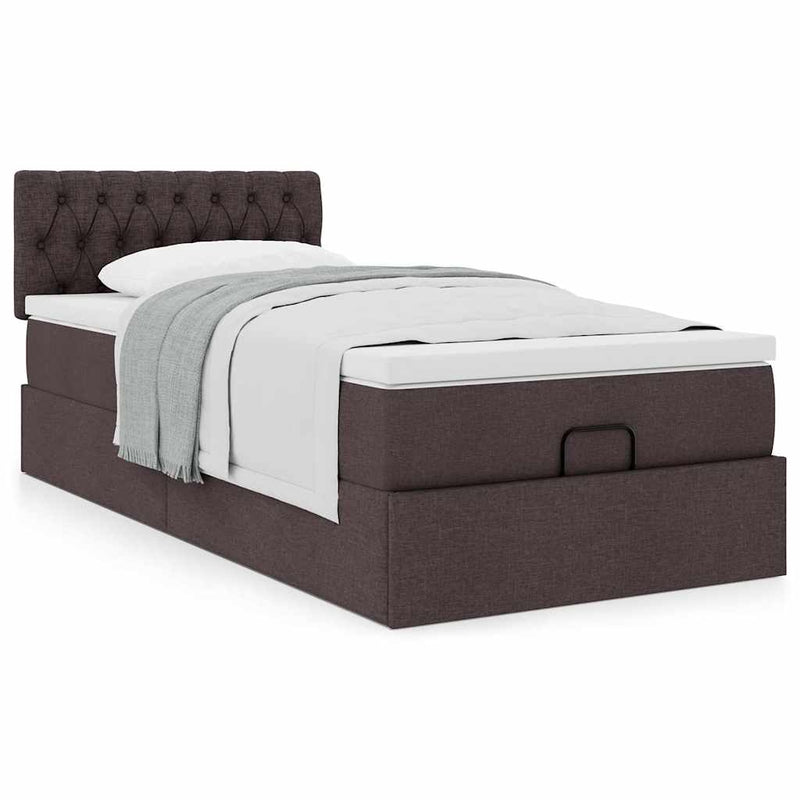 vidaXL Ottomán ágy matraccal sötétbarna 90x200 cm szövet