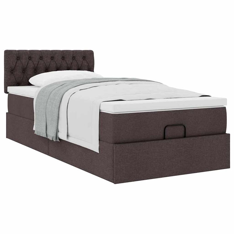 vidaXL Ottomán ágy matraccal sötétbarna 90x200 cm szövet