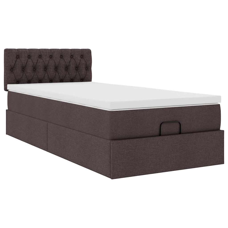 vidaXL Ottomán ágy matraccal sötétbarna 90x200 cm szövet