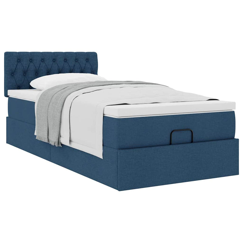 vidaXL Ottomán ágy matraccal kék 90x200 cm szövet