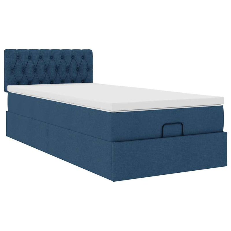 vidaXL Ottomán ágy matraccal kék 90x200 cm szövet